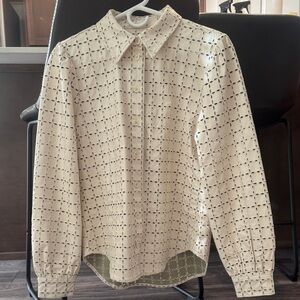 7 For All Mankind Cream Women’s Patterned Leather Button Up Jacket